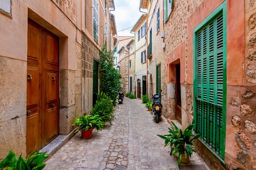 Architecture and narrow streets of Soller, Mallorca island, Spain