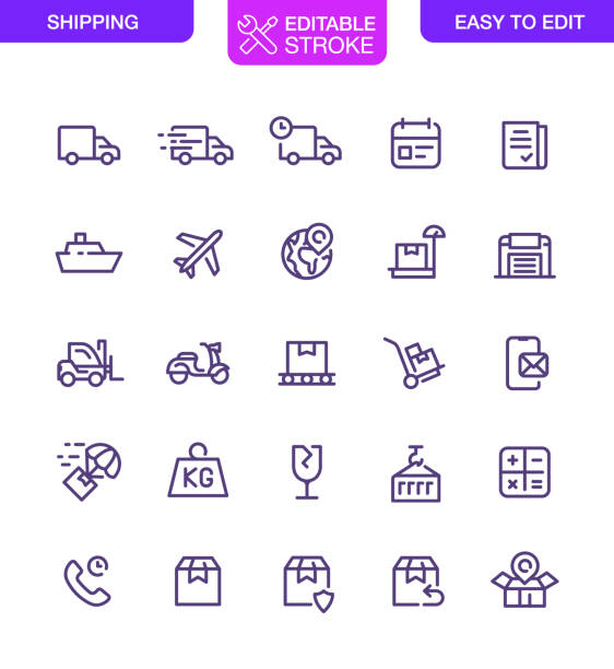 versand-icons set editierbaren strich - lastenrad stock-grafiken, -clipart, -cartoons und -symbole
