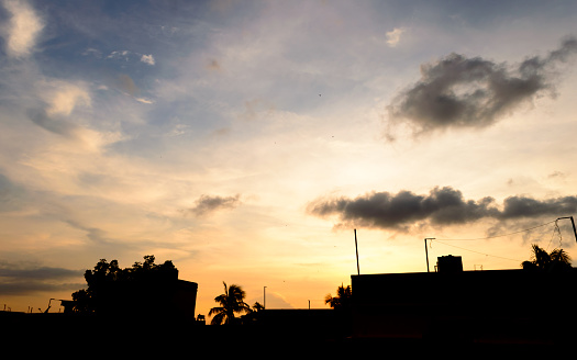 Silueta Del Horizonte De La Ciudad De Calcuta Al Atardecer Justo Antes