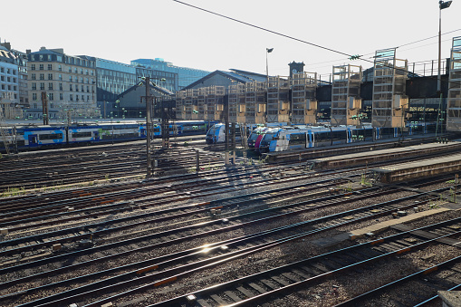 Paris, France. September 13 2020. View of trains on the tracks of the platforms of Saint Lazare station.
