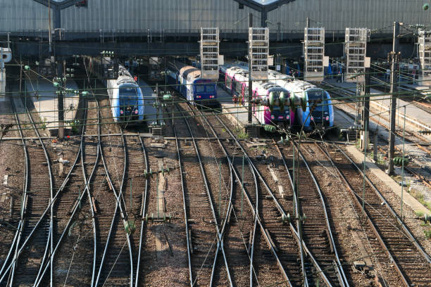 Paris, France. September 13 2020. View of trains on the tracks of the platforms of Saint Lazare station.