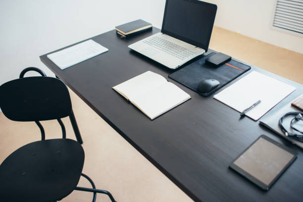 istock Home office interior. Workplace with laptop and office supplies. Workplace 1272252992