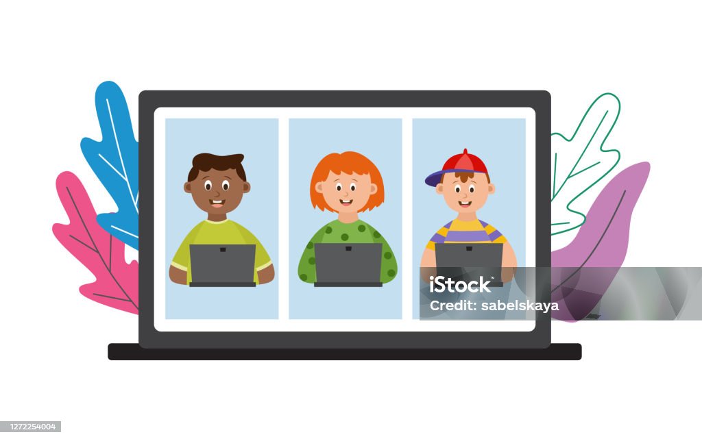 Online Education For Children Cartoon Kids With Internet Communication  Stock Illustration - Download Image Now - iStock