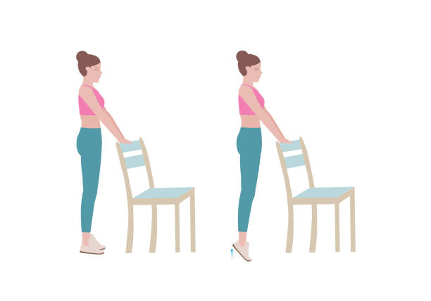 übungen, die zu hause mit einem stabilen stuhl durchgeführt werden können. - glutes stock-grafiken, -clipart, -cartoons und -symbole