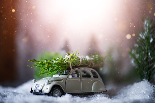 Car Carrying a Christmas Tree Abstract Christmas Concept