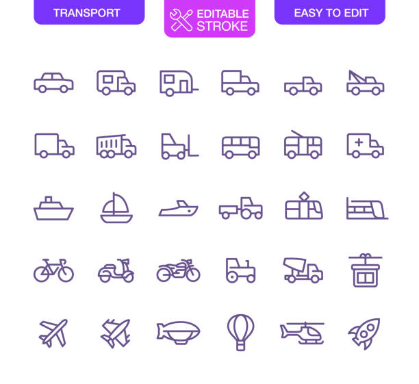 ikony linii transportowych ustawialne obrys - helicopter air vehicle business cargo container stock illustrations