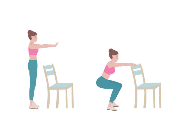 übungen, die zu hause mit einem stabilen stuhl durchgeführt werden können. - glutes stock-grafiken, -clipart, -cartoons und -symbole