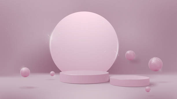 istock Pink podium with ball Sparkle color On pastel background, presentation concept Luxury products and promotions. 1272257863