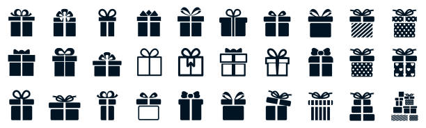 hediye seti farklı simge, koleksiyon hediye işaretleri - stok vektör - yeni yıl hediyesi stock illustrations