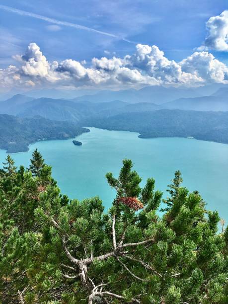 High mountains, white clouds, blue lakes and sky in upper Bavaria.