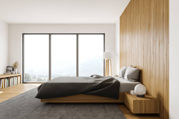 istock White and wooden bedroom, side view 1272277412