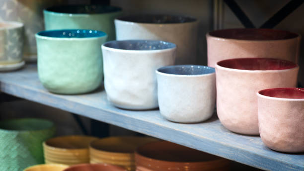 istock Empty garden pots in a row close up. Gardening concept 1272279651