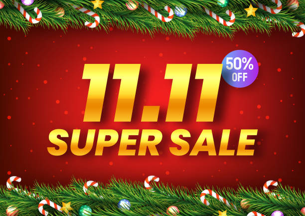 istock Golden November 11 super sale shopping day with christmas tree branches 1272282267