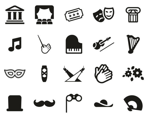 stockillustraties, clipart, cartoons en iconen met theater of opera iconen zwart & wit set big - dirigent