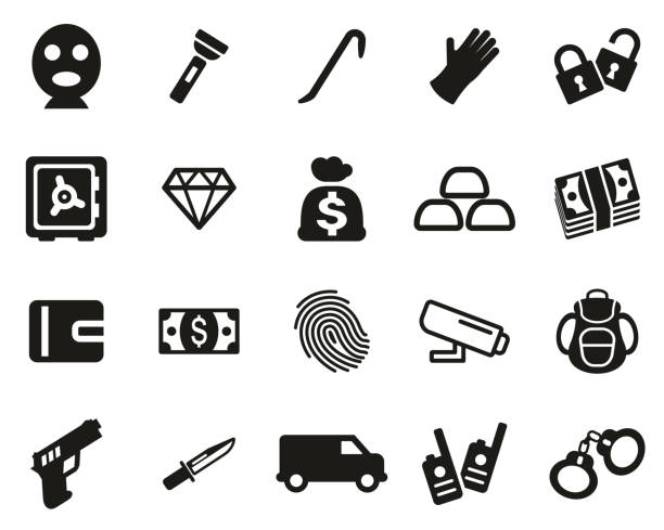 Thief Or Burglar Icons Black & White Set Big This image is a illustration and can be scaled to any size without loss of resolution. wallet gun stock illustrations