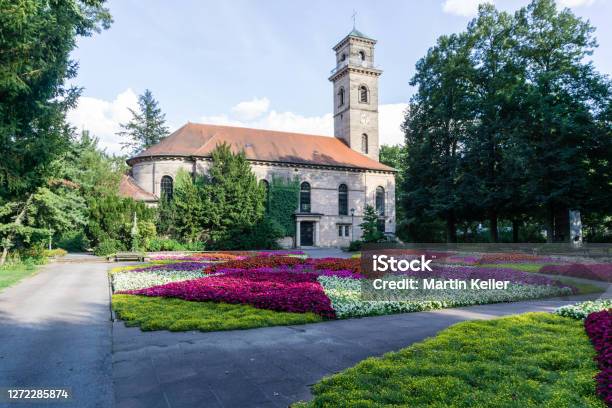 City Park In Fürth With Church At The Blue Sky Bavaria Germany Stock Photo - Download Image Now