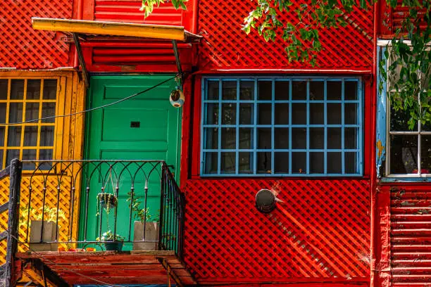 Facade of a traditional house in the Caminito area, in the Buenos Aires neighborhood of La Boca