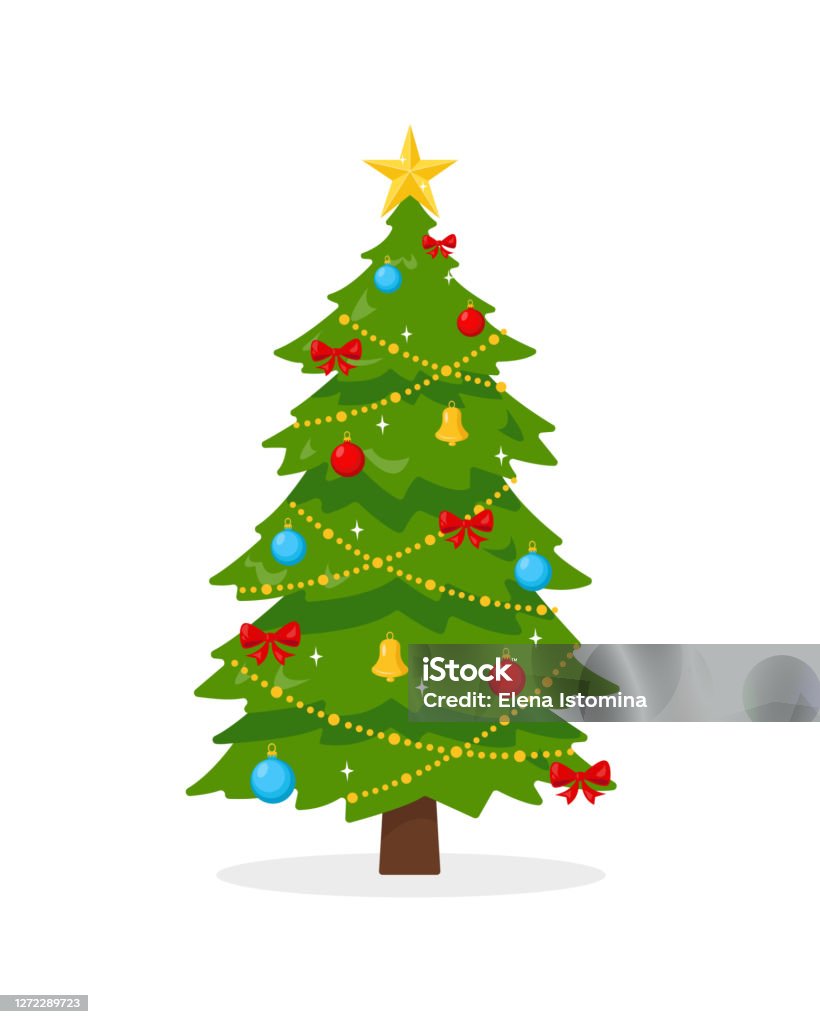 흰색 배경에 장식 된 크리스마스 트리 크리스마스 트리에 대한 스톡 벡터 아트 및 기타 이미지 - 크리스마스 트리, 벡터, 일러스트레이션  - Istock