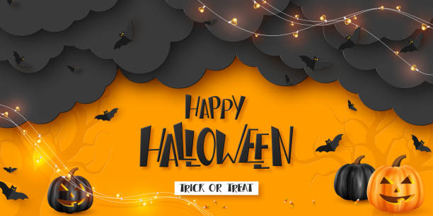 glücklich halloween horizontale banner. - halloween stock-grafiken, -clipart, -cartoons und -symbole