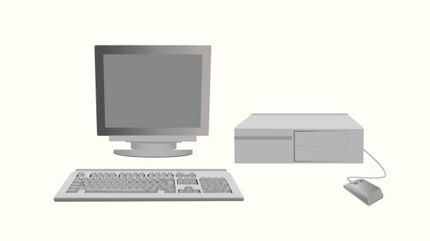 istock Personal computer retro gray. Old gadget classic monitor with an outdated mouse and system. 1272291913