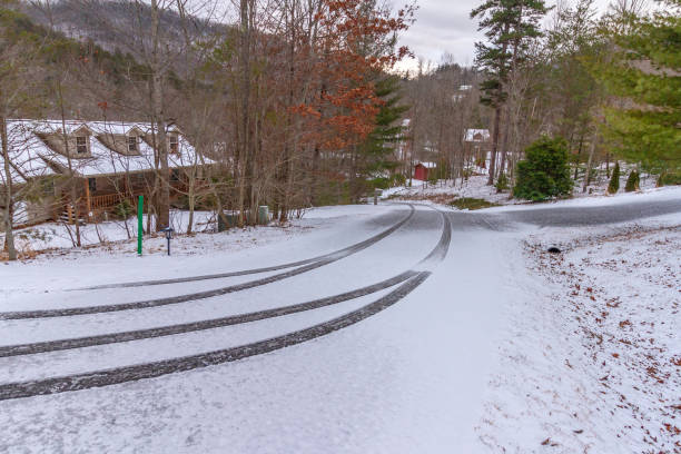 Winter Scene in Mountainous Georgia Neighborhood stock photo