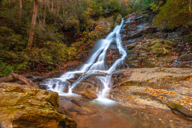 водопад джорджия осенним утром - blue ridge mountains stream forest waterfall стоковые фото и изображения