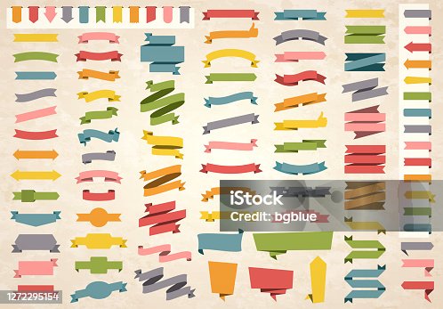 istock Set of Colorful Vintage Ribbons, Banners, badges, Labels - Design Elements on retro background 1272295154
