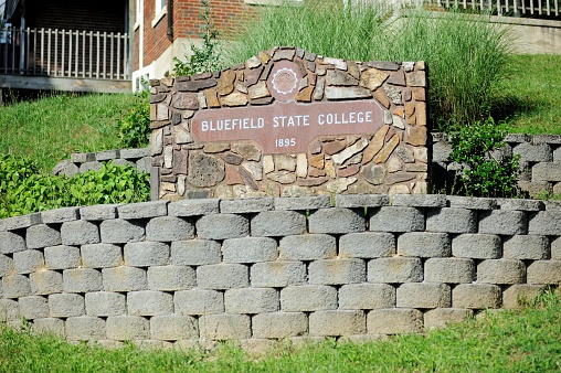 Bluefield, West Virginia, USA - August 8, 2020: Sign at the entrance to Bluefield State College located along Holbrook Street in Bluefield, West Virginia.