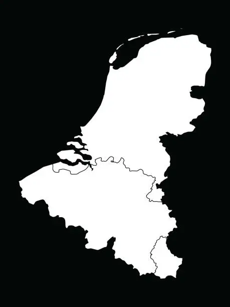 Vector illustration of White map of Benelux countries on black background