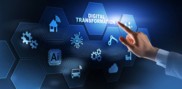 digital transformation och digitalisering technology koncept på abstrakt bakgrund. - digitalisering bildbanksfoton och bilder