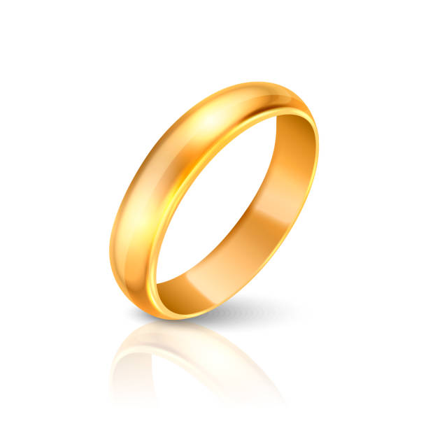 istock Vector 3d Realistic Gold Metal Wedding Ring Icon with Reflection Closeup Isolated on White Background. Design Template of Shiny Golden Ring, Clipart, Mockup. Front, Side View 1272300340