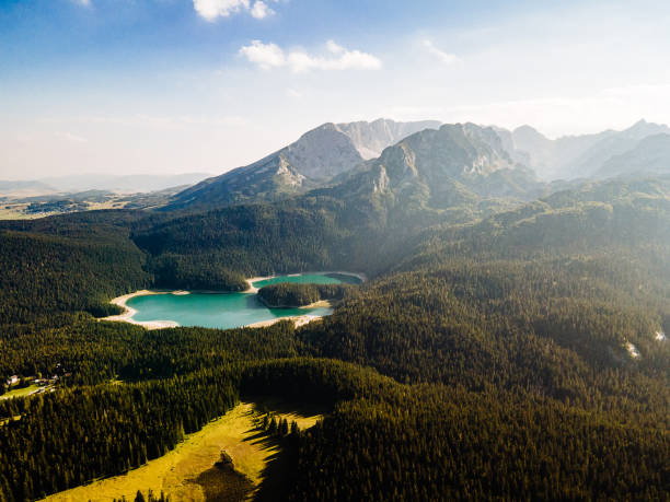 Beautiful nature in Durmitor mountains, lake and evergreen forest Beautiful nature in mountains durmitor national park photos stock pictures, royalty-free photos & images