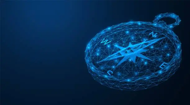 Vector illustration of Polygonal compass. The concept of development of the navigation system.