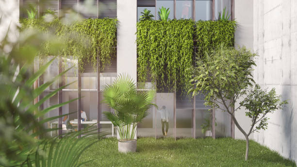 Green building The top of a sustainable green office building, all items in the scene are 3D green building photos stock pictures, royalty-free photos & images