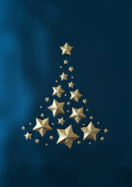 istock Christmas tree from golden stars on dark blue background 1272312663