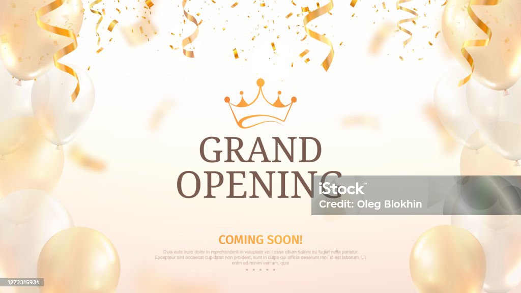 Grand Opening Vector Illustration Template Celebration Light Background  With Balloons And Confetti Stock Illustration - Download Image Now - iStock