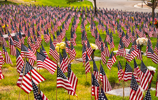 On 9/11/2001, 2977 people perished in the attack on US soil. Each year 2977 small flags are displayed in honor of these brave souls. This image was taken at Vista Verde Memorial Park, in Rio Rancho, NM