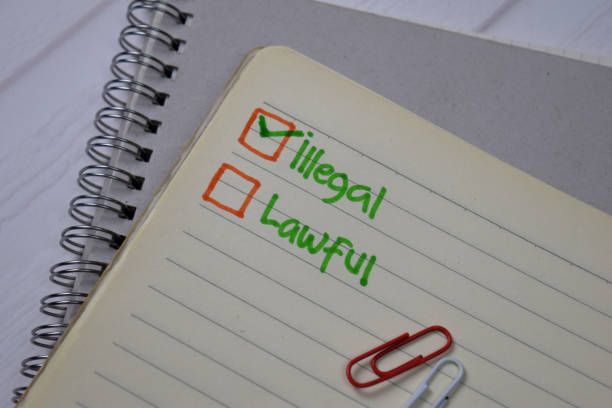 istock Illegal and Lawful write on a book. Supported by an additional services isolated wooden table. 1272316742