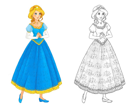 Cartoon Sketch Scene With Beautiful Princess On White Background  Illustration Stock Illustration - Download Image Now - iStock
