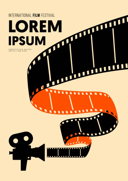 Movie and film poster design template background with vintage filmstrip Movie and film poster design template background with vintage filmstrip. Graphic design element can be used for backdrop, banner, brochure, leaflet, flyer, print, publication, vector illustration film reel stock illustrations