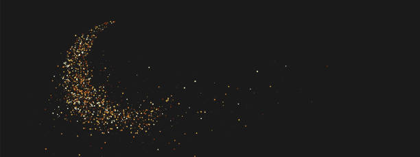 istock Ramadan background. Design is sand with golden squeak of silhouette half month. black pattern with bright sequins loose gold. Arabic calligraphic text of Ramadan Kareem 1272323304
