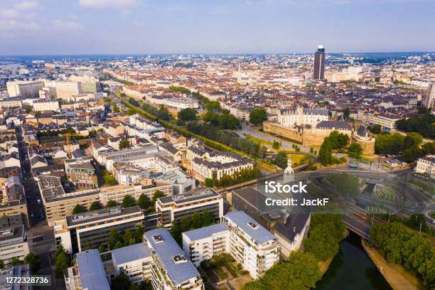Drone View Of Modern And Historical Districts Of Nantes France Stock Photo - Download Image Now