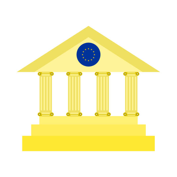 ilustraciones, imágenes clip art, dibujos animados e iconos de stock de banco de oro y bandera de la ue sobre fondo blanco - coin euro symbol european union currency gold