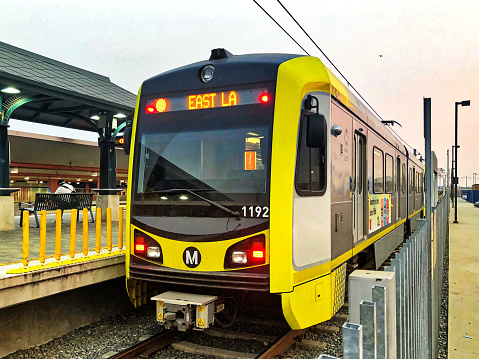 Los Angeles, California, USA - September 13, 2020: Los Angeles Gold line train at Los Angeles Union Station.