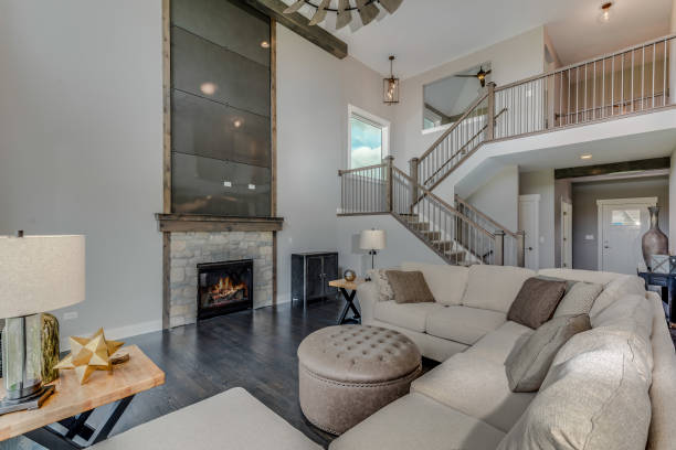 istock Two story great room with modern fireplace 1272345082