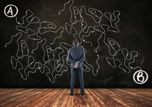 istock Businessman looking at a complicated path of point to point b . 1272350376