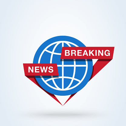 Main news or Breaking news sign icon or logo. Global news, Newscast concept. Breaking news around the globe, vector illustration.