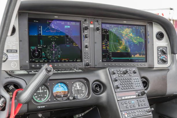 Avalon, Australia - February 26, 2013: Cockpit of Cirrus SR22T high performance single engine light aircraft VH-EPG showing the large cockpit displays.