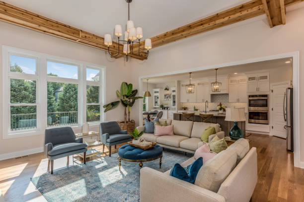 istock Wood beams on ceiling of great room 1272358388