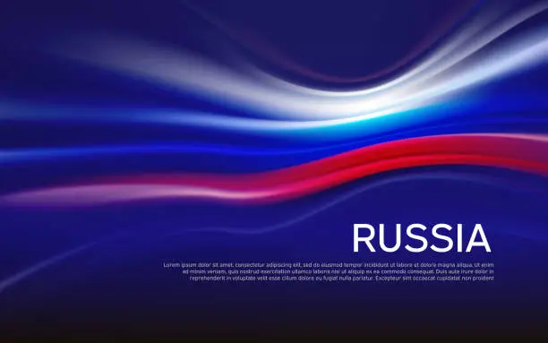 Vector illustration of Russia flag background. Blurred pattern of light lines in the colors of the Russian flag, business booklet. State banner, russian poster, patriotic cover, flyer. Vector tricolor design